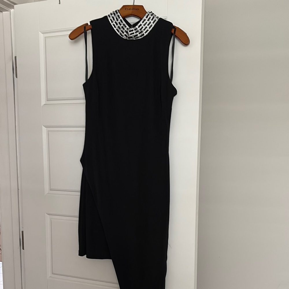 Bebe Black Sleeveless Dress with Checkered Collar